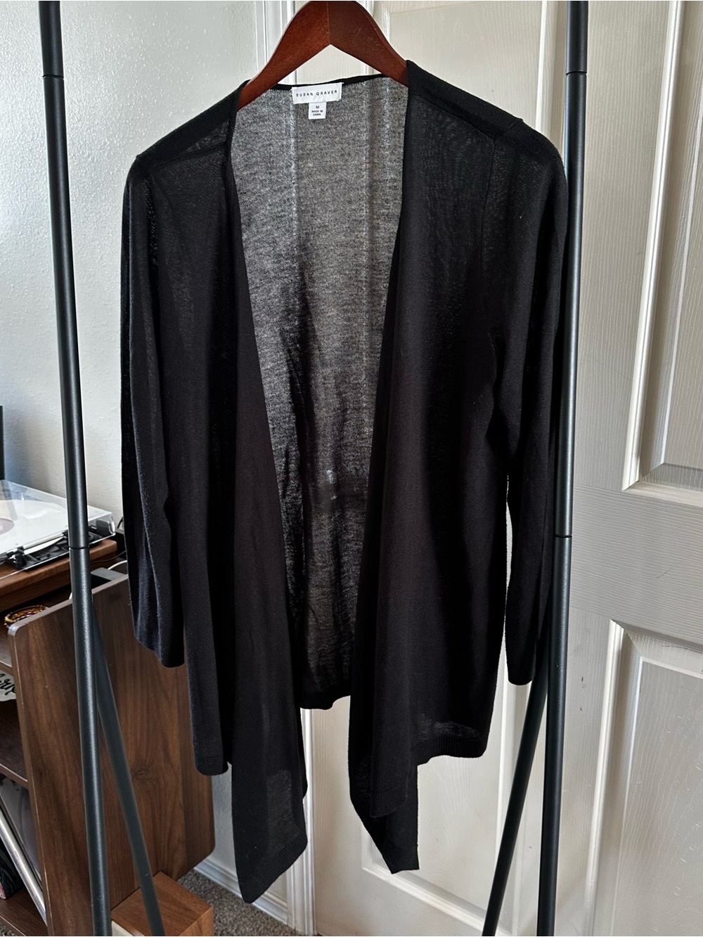 Susan Graver Black Open-Front Lightweight Cardigan 🦋